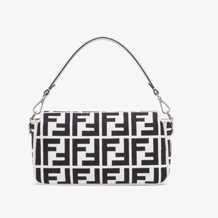 Affordable HOT Canvas FF Baguette Bag Fendi Medium Motif In White Black 0719